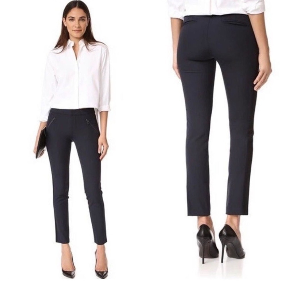Rebecca Taylor Womens Ava Pant Black Slim Zipper Pocket Tuxedo Stripe Size 4 NEW